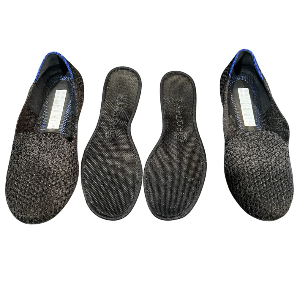 Rothys Round Toe Shoes Sz 8.5 Black/Blue Loafer Slip On Ballet Flat - Picture 6 of 6